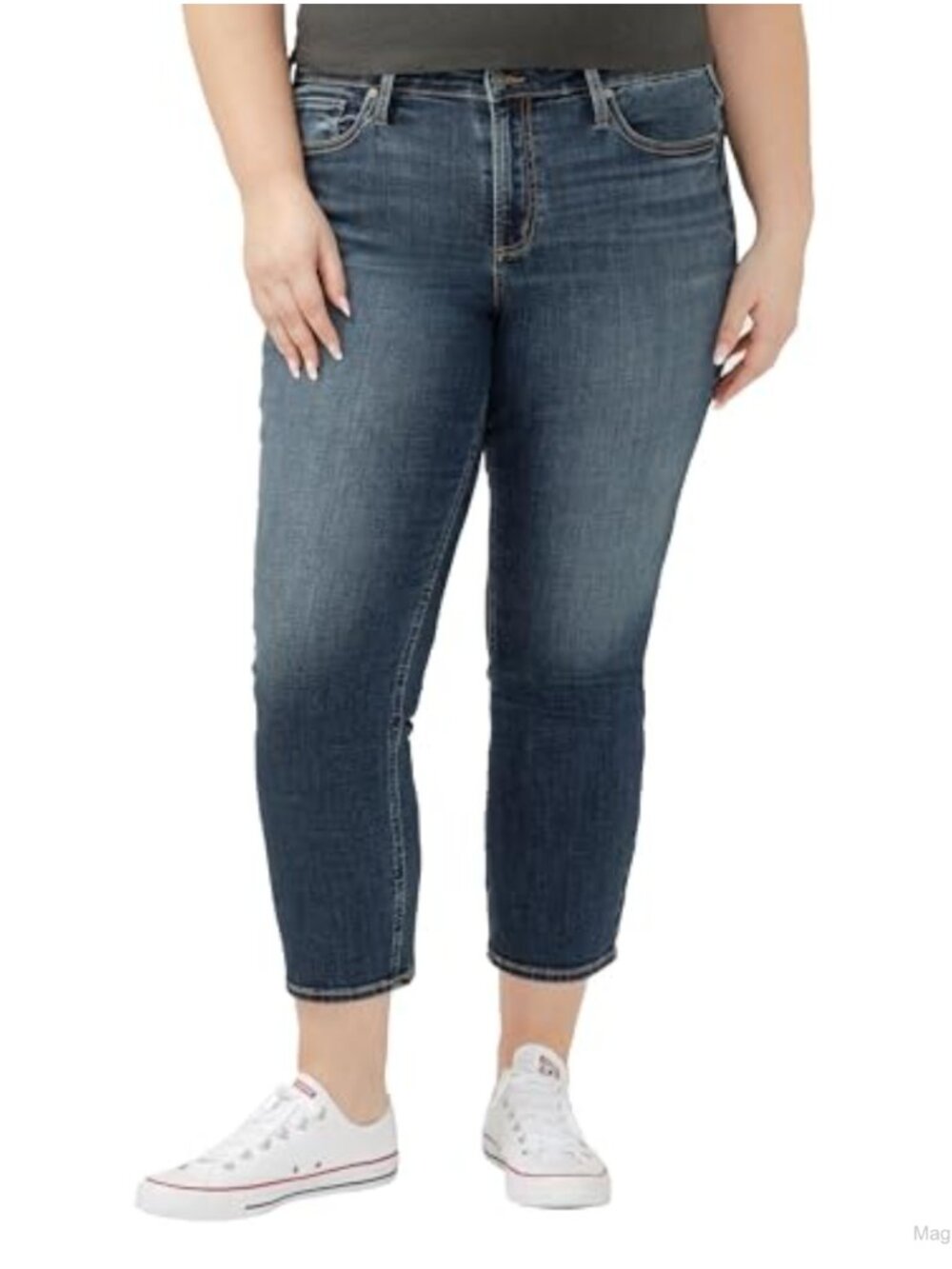 Plus Size Mid Rise Straight Leg Jeans Power Stretch Denim